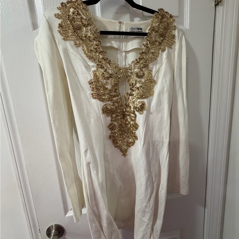 White dress with Gold Embellishments